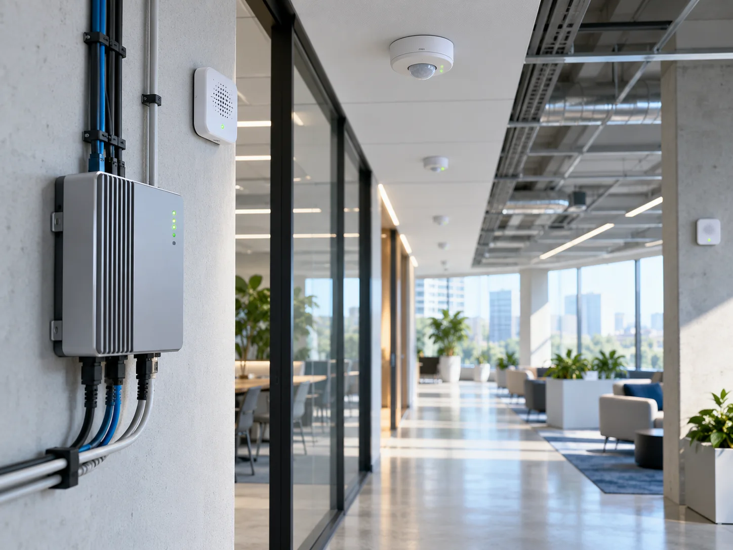 Modern smart building with connected gateway and sensors