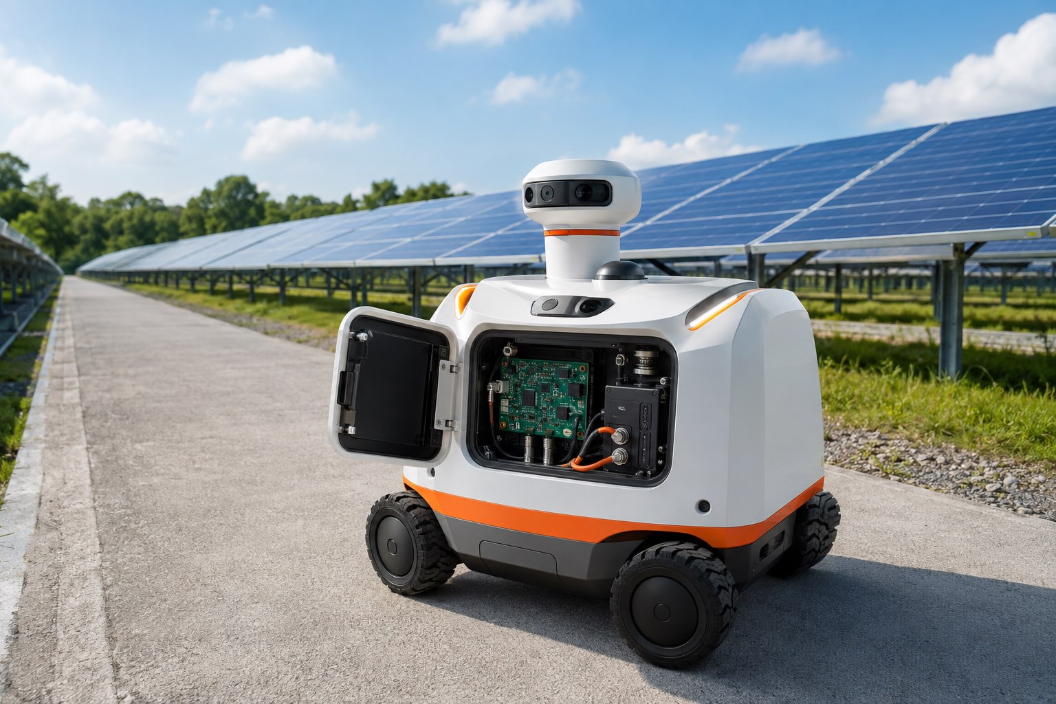 Civilian solar farm inspection robot with protected electronics
