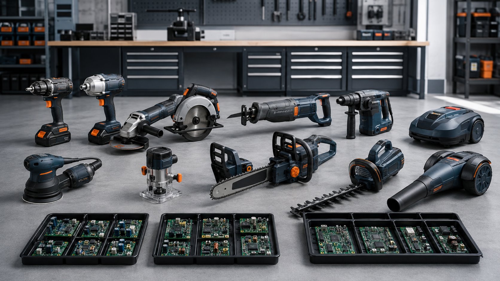 Electric power tool categories and the PCB assemblies used across each product family