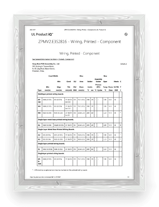 UL E352816 certificate